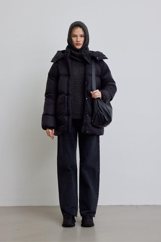 Oversized Pocket Detail Puffer Jacket Black