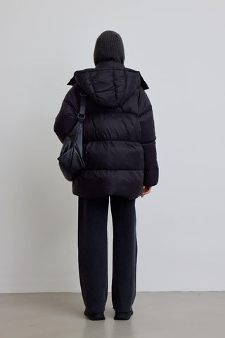 Oversized Pocket Detail Puffer Jacket Black