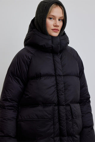 Oversized Pocket Detail Puffer Jacket Black