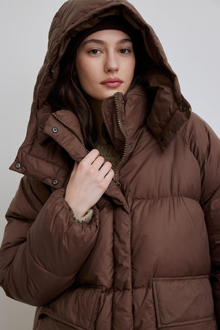 Oversized Pocket Detail Puffer Jacket Brown