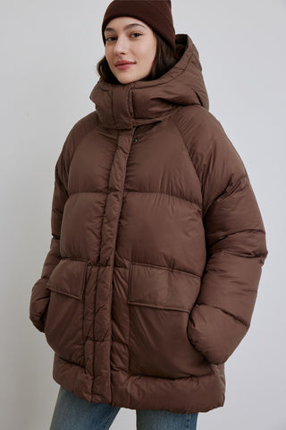 Oversized Pocket Detail Puffer Jacket Brown