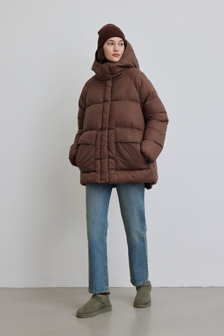 Oversized Pocket Detail Puffer Jacket Brown