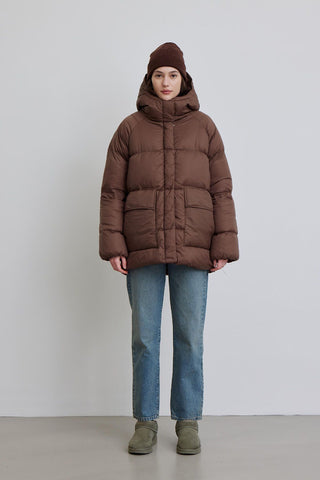 Oversized Pocket Detail Puffer Jacket Brown