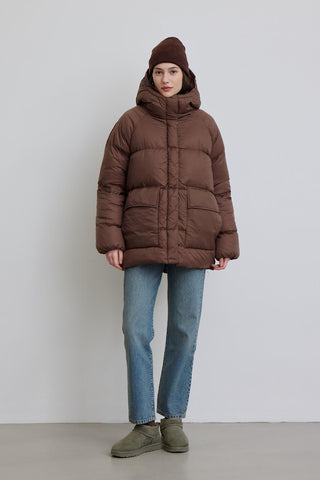 Oversized Pocket Detail Puffer Jacket Brown