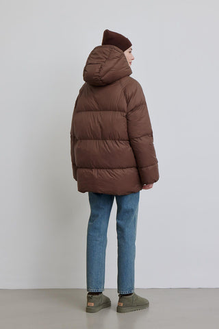 Oversized Pocket Detail Puffer Jacket Brown