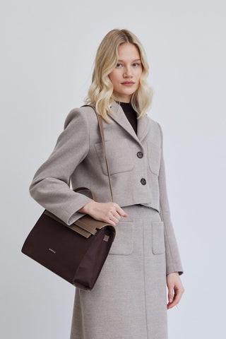 Faux Leather Detailed Canvas Bag Dark Brown