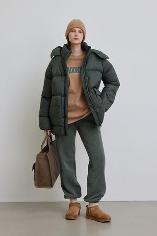 Oversized Pocket Detail Puffer Jacket Green