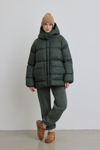 Oversized Pocket Detail Puffer Jacket Green