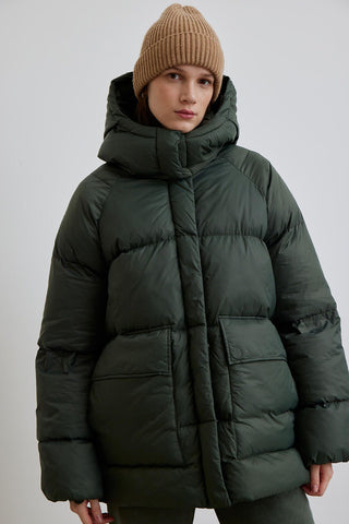 Oversized Pocket Detail Puffer Jacket Green