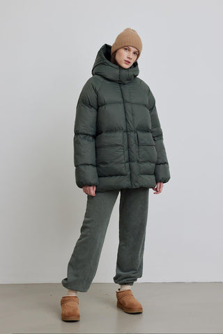 Oversized Pocket Detail Puffer Jacket Green