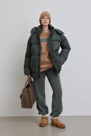 Oversized Pocket Detail Puffer Jacket Green