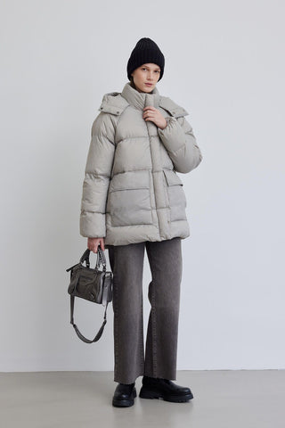 Oversized Pocket Detail Puffer Jacket Stone