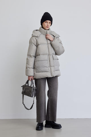 Oversized Pocket Detail Puffer Jacket Stone