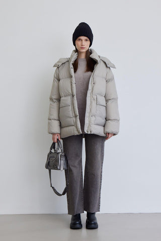 Oversized Pocket Detail Puffer Jacket Stone