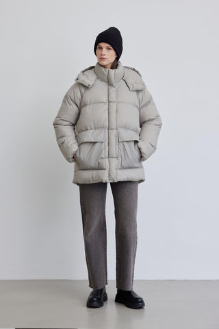 Oversized Pocket Detail Puffer Jacket Stone