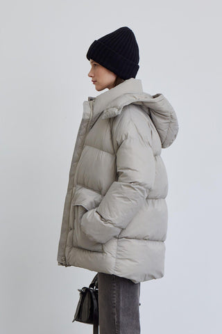 Oversized Pocket Detail Puffer Jacket Stone