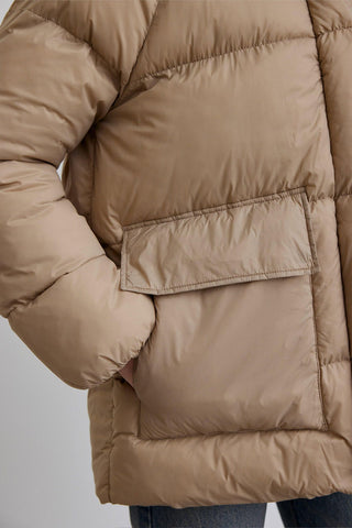 Oversized Pocket Detail Puffer Jacket Dark Beige