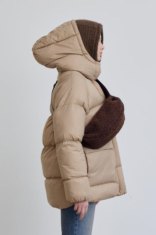 Oversized Pocket Detail Puffer Jacket Dark Beige