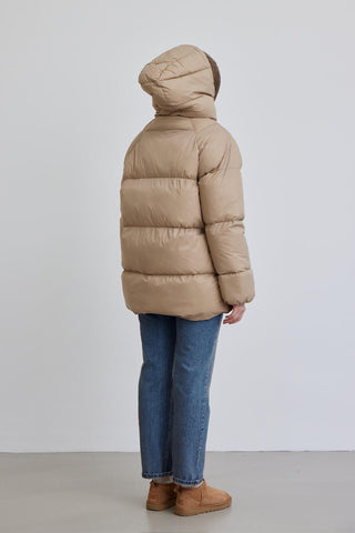 Oversized Pocket Detail Puffer Jacket Dark Beige