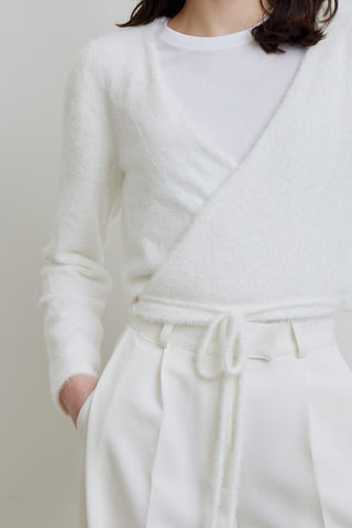 Soft Textured Drawstring Cardigan Ecru