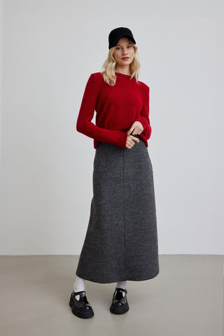 Wool Skirt With Stitching Detail Anthracite