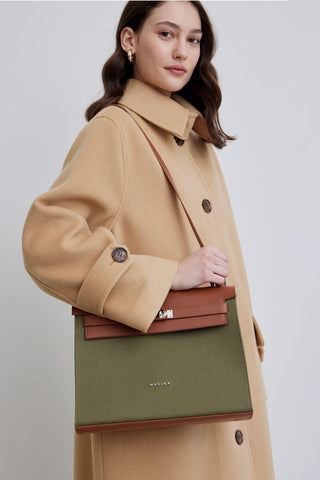 Faux Leather Detailed Canvas Bag Green