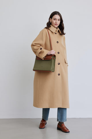 Faux Leather Detailed Canvas Bag Green