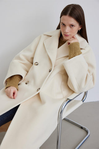 Alexa Premium Double-Breasted Coat Ecru