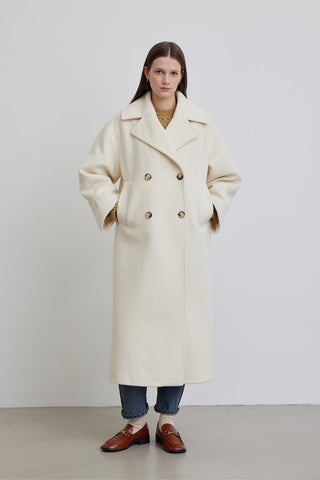 Alexa Premium Double-Breasted Coat Ecru