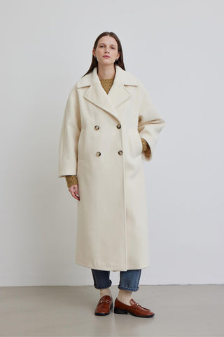 Alexa Premium Double-Breasted Coat Ecru