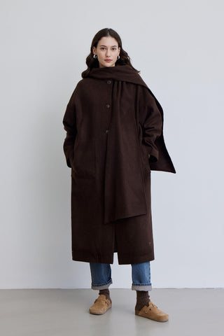 Hooded Long Coat Brown