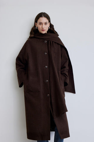 Hooded Long Coat Brown