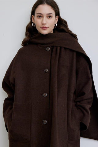 Hooded Long Coat Brown