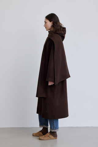 Hooded Long Coat Brown