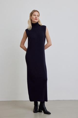 Turtleneck Sleeveless Knitwear Dress Navy Blue