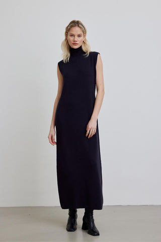 Turtleneck Sleeveless Knitwear Dress Navy Blue