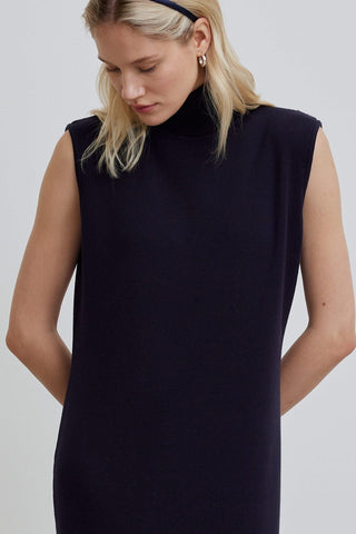 Turtleneck Sleeveless Knitwear Dress Navy Blue