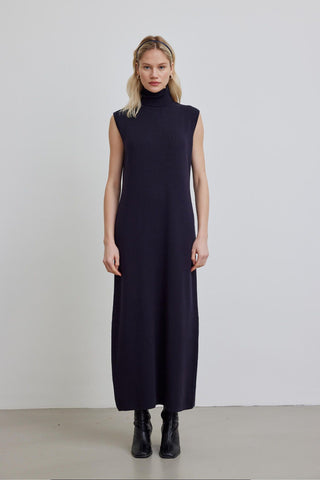 Turtleneck Sleeveless Knitwear Dress Navy Blue