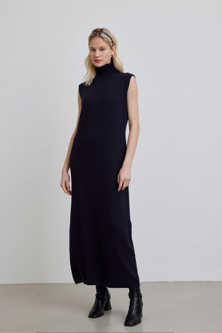 Turtleneck Sleeveless Knitwear Dress Navy Blue