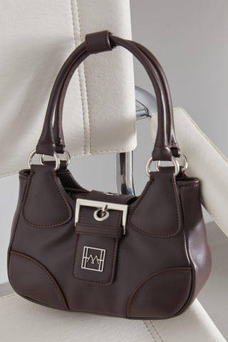 Kapaklı Metal Kafa Mini Çanta Koyu Kahve