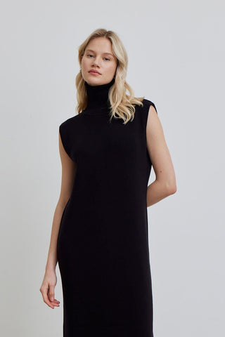 Turtleneck Sleeveless Knitwear Dress Black