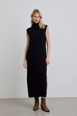 Turtleneck Sleeveless Knitwear Dress Black