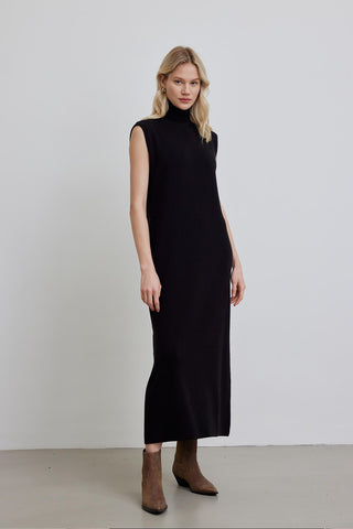 Turtleneck Sleeveless Knitwear Dress Black