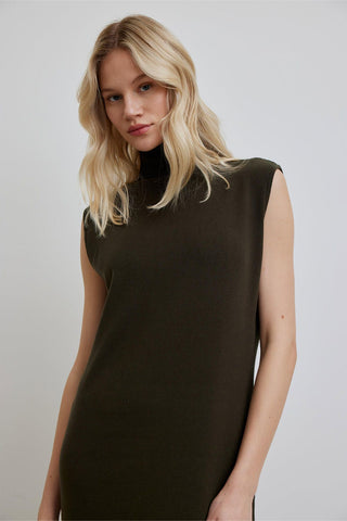 Turtleneck Sleeveless Knitwear Dress Khaki