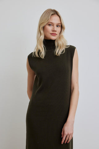 Turtleneck Sleeveless Knitwear Dress Khaki