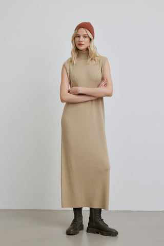 Turtleneck Sleeveless Knitwear Dress Desert Sand