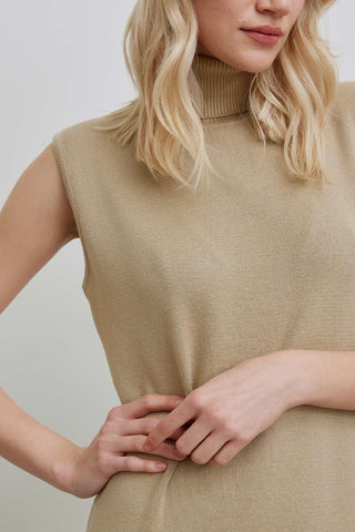 Turtleneck Sleeveless Knitwear Dress Desert Sand