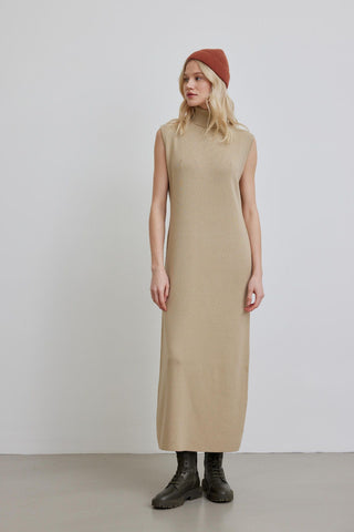 Turtleneck Sleeveless Knitwear Dress Desert Sand