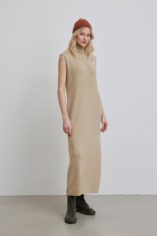 Turtleneck Sleeveless Knitwear Dress Desert Sand