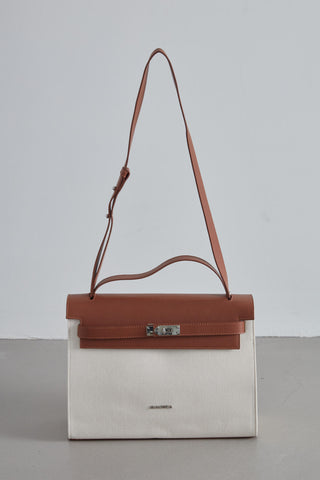 Faux Leather Detailed Canvas Bag Natural